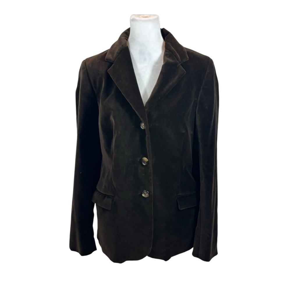 Ladies Piazza Sempione Brown 3 Button Velour Blazer Size 44 Made in Italy